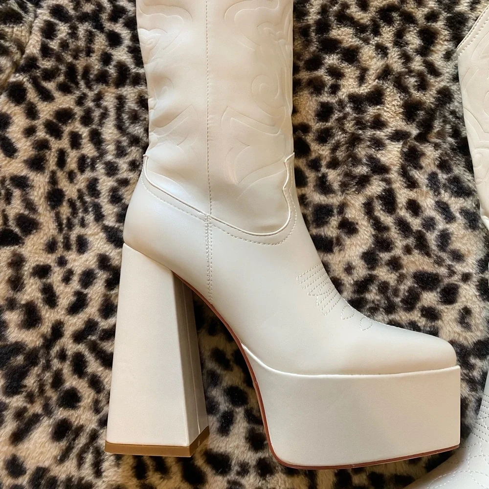 *SOLD* SIMMI Ruman-2 Cowboy Boots - Cream - Picture 6 of 11